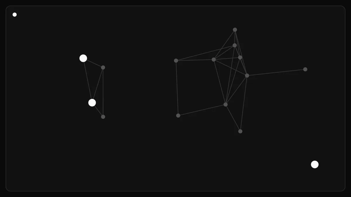 Node and edge network in sky blue and violet, evoking a designed protein interaction map