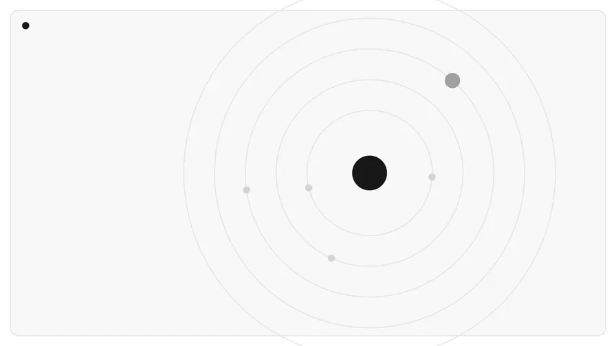 Concentric elliptical orbits in sky blue and violet around a bright central node