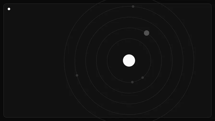 Concentric orbital rings in rose and violet around a bright core, representing trial registry records